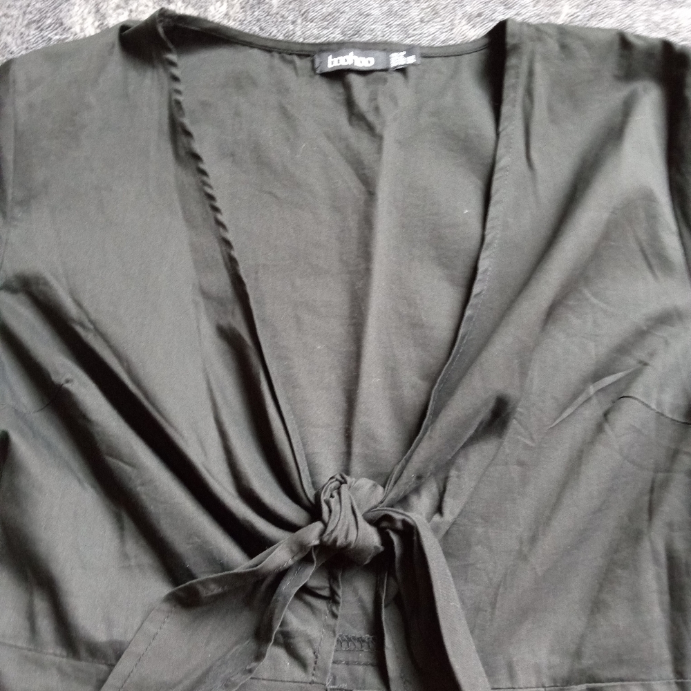 Boohoo black midi dress tie front - Picture 3 of 7